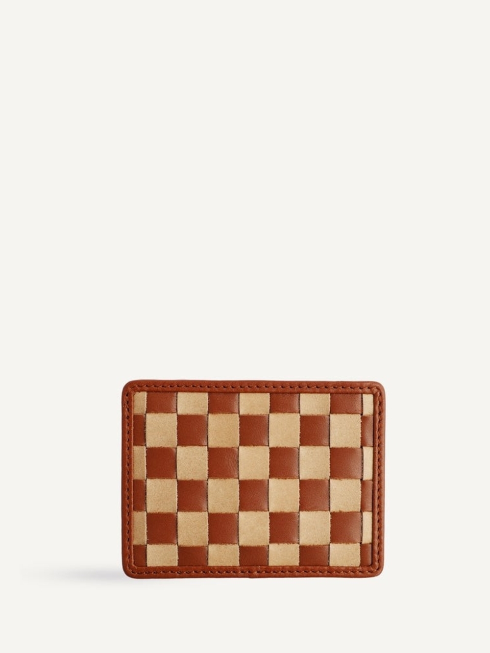 Bembien Nico Card Case Woven Leather Checkered In Caramel/sienna Colors